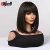 Parrucche Sintetiche Nere Naturali Parrucca Bob Corta Liscia con Frangia Nera con Mèches Marroni Parrucca Cosplay Uso Quotidiano Capelli per Donna