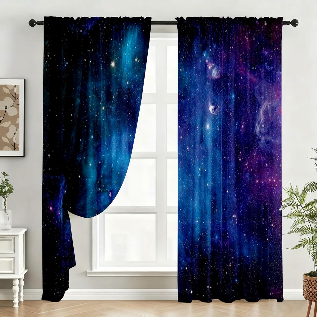 2PC Galaxy Starry Night Curtains - Cosmic Nebula Print Window Drapes for Boys Bedroom Gaming Room Decor