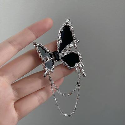 Borboleta Preta com Franjas Feminina Estilo Doce e Cool do Ins, Temperamento de Alto Padrão, Broche Versátil e Moderno