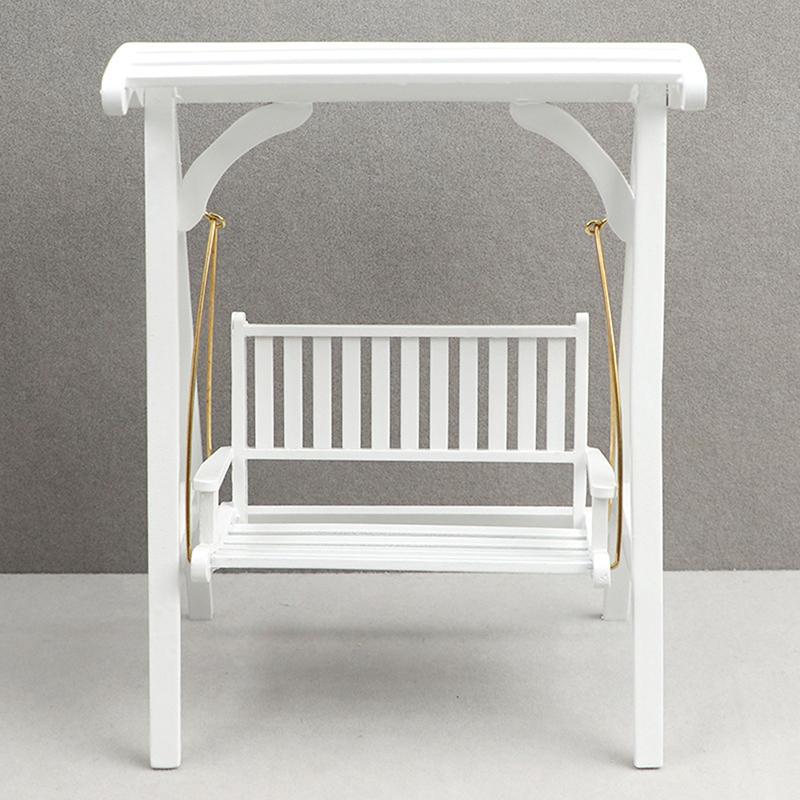 1:12 White Wood Swing Modle Toys Dollhouse Miniature Furniture Mini Wooden Swing Chair Garden Scene Doll House Decor Accessories