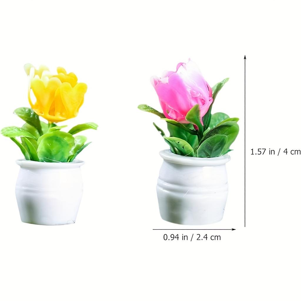 5pcs Resin Mini Flower Pot Crafts for Dollhouse Decoration - Small Bonsai Plant Pots with Toy Flowers for DIY Micro Scenes