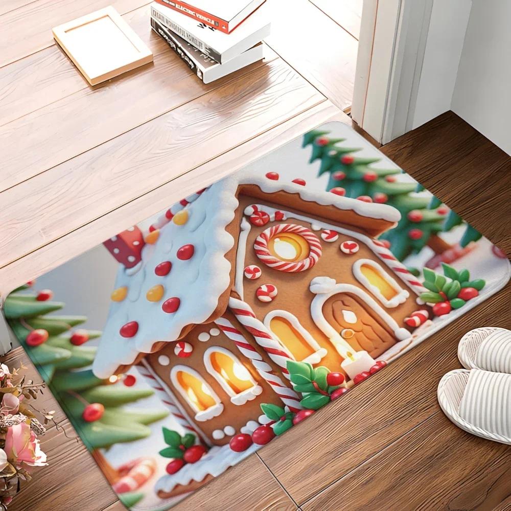 

Christmas Carpet with Gingerbread Pattern Door Mat and Anti Slip Rug for Bathroom Living Room Vacation Home Entrance Decoration 30x50cm