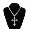 1/2 Stücke Perlenkreuz Halskette Großes Kreuz Anhänger Halsketten Für Frauen Klobige Perlenkette Gothic Punk Vintage Kreuz Halskette