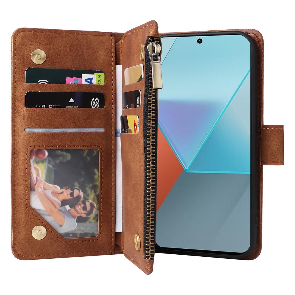 Fotorahmen Lederhülle Riemenabdeckung für Redmi Note 13/Note 13 Pro Plus, für Google Pixel 8 Pro Reißverschluss Flip-Hülle