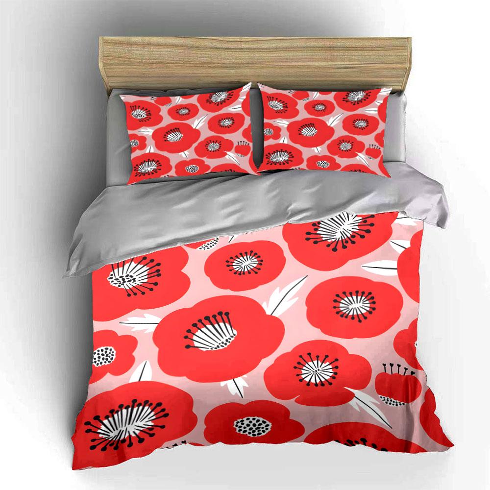 Red Floral Bedding Set Design  Kid'S And Adults' Bedroom Decor, Exquisite Three-Piece Bedding Set Gift