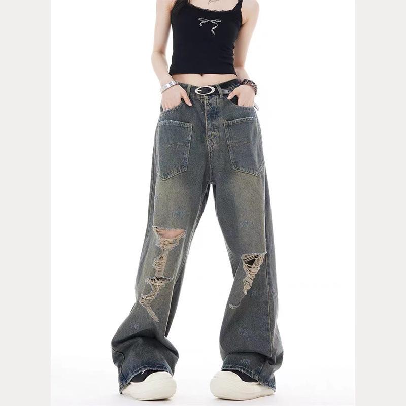 2025 American Retro Autumn Ripped Jeans for Men and Women - Trendy High-End Design with Reversible Wear.