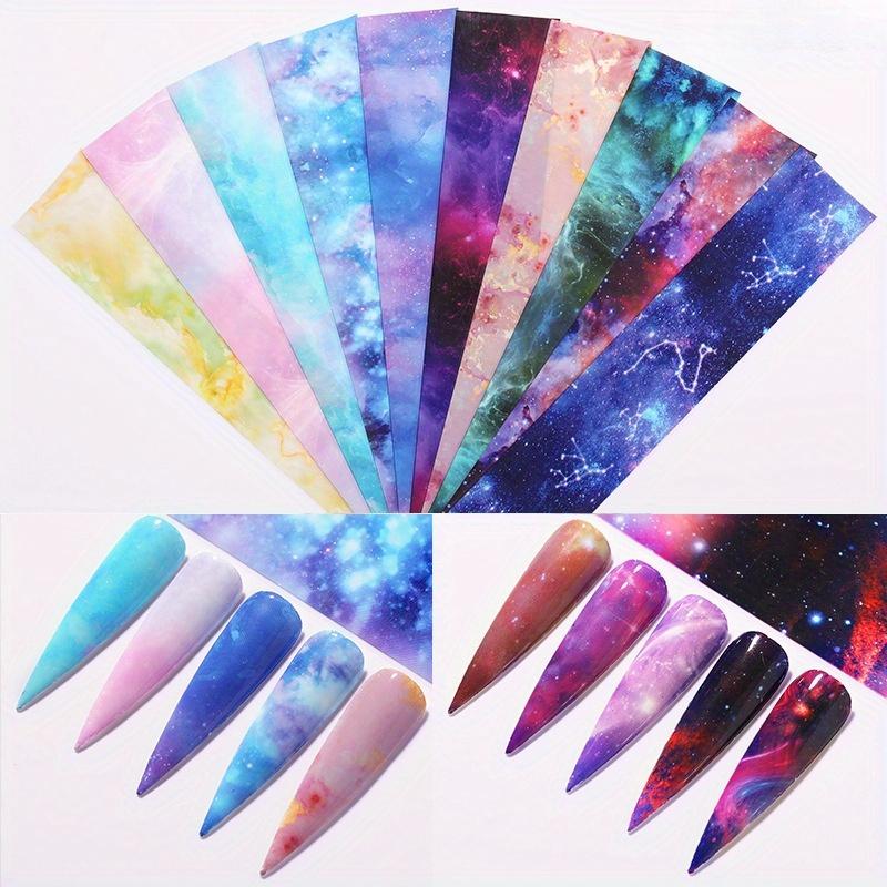 3D Night Sky Galaxy 1.57*7.87inch Nail Art Sticker Ultra-thin Self-Adhesive Slider Summer Nail Art Decoration Manicure Accesorie