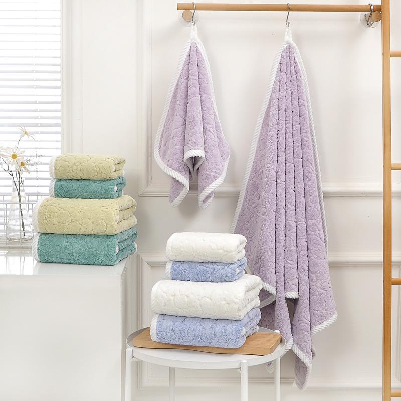 New Orchid Jacquard Warp Knitted Coral Fleece Towel Bath Towel Set Absorbent Home Towel Set