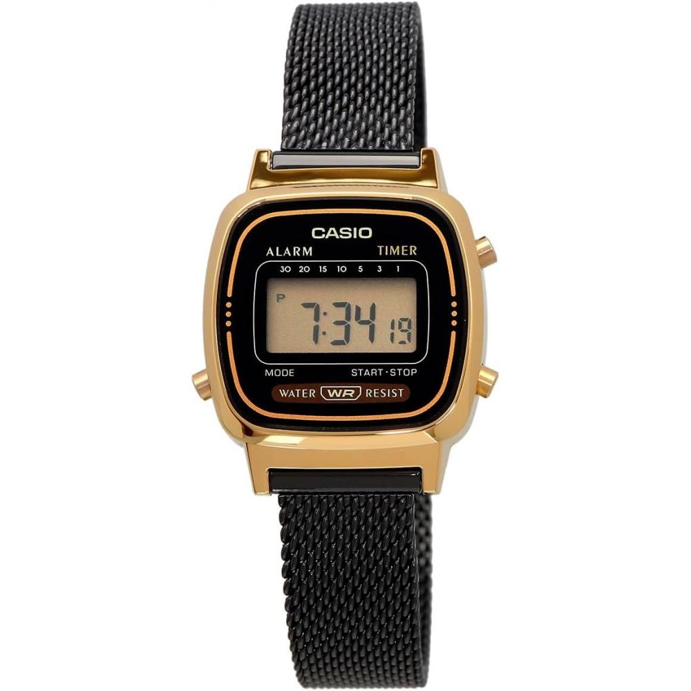 Casio Ladies Digital Watch Gold Black Mesh Band La670wemb 1