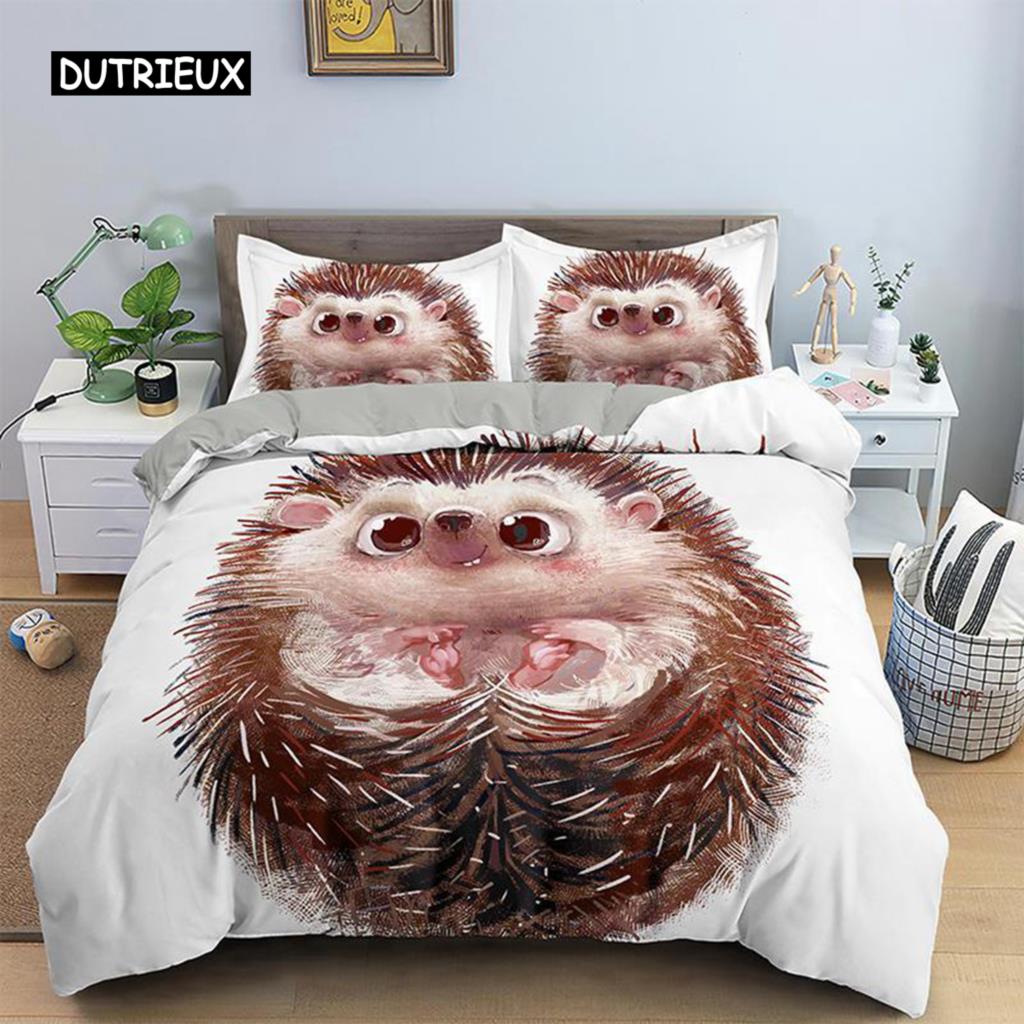 Igel Påslakanset 3D Tecknad Igelkott Blomma 2/3 Delar Sängkläder Set Barn Pojkar Flickor Djur Queen Size Polyester Täcke