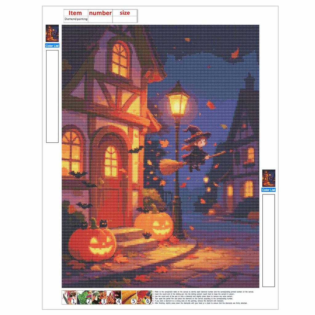 DIY 5D Diamond Painting Kit Halloween Witch Flying On Broomstick Full Drill Rhinestone Canvas Relaxing Craft for Home Wall Decor