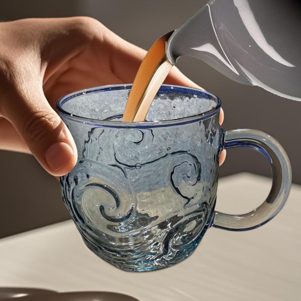 1pc Clear Glass Coffee Mugs Wave Design 300ml Water Bottle Mugs For Coffee With Handle For Beach House Office Women Men Adults