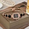 Women Rhinestone Bracelet Watch Small Square Dial Analog Quartz Wrist Watch Love Heart Chain Ladies Dress Watch with Adjustable
