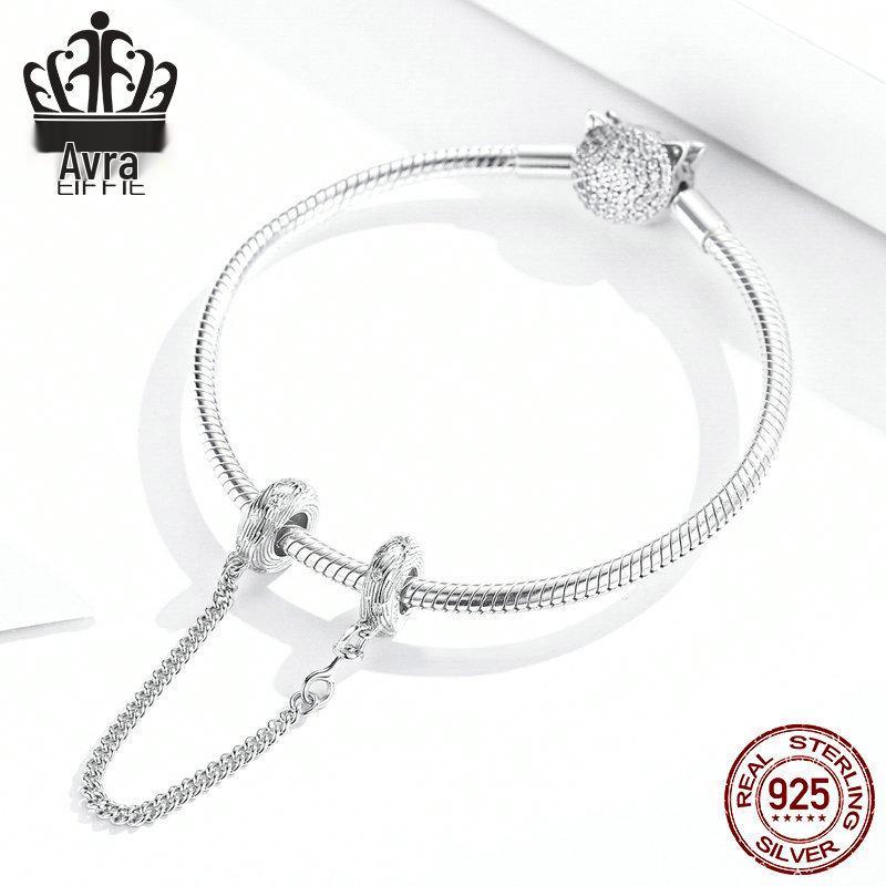 European S925 Sterling Silver Water Ripple Safety Chain Bracelet Accessory