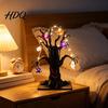 Creepy Spider Tree for Holiday Lighted Halloween Spooky Dead Tabletop Decor Ghost Face Haunted Glowing Skeleton Bat Ornaments with Pumpkin LED String