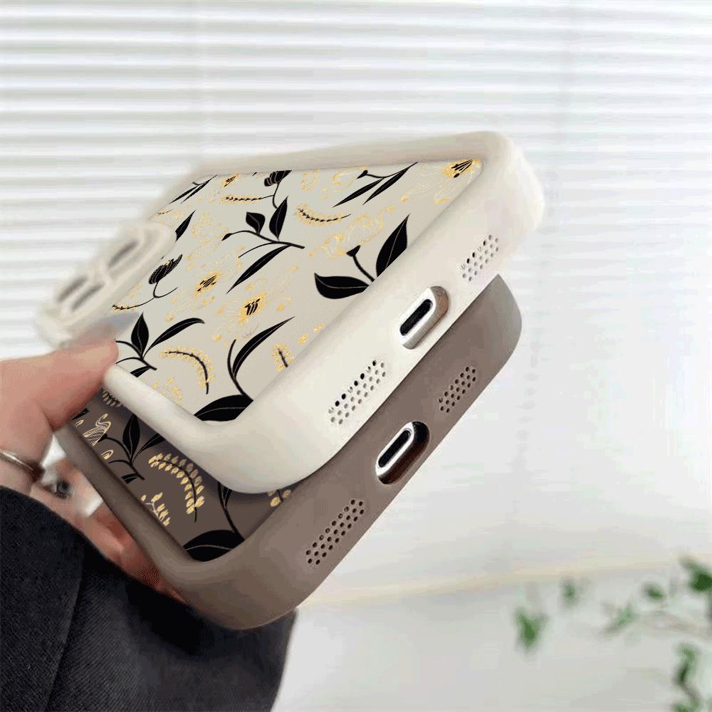 Gold Black Floral Pattern Phone Case for Xiaomi Redmi Note 14 13 12 11 10 9 8 7 Pro Shockproof Anti-Slip Soft TPU Cover