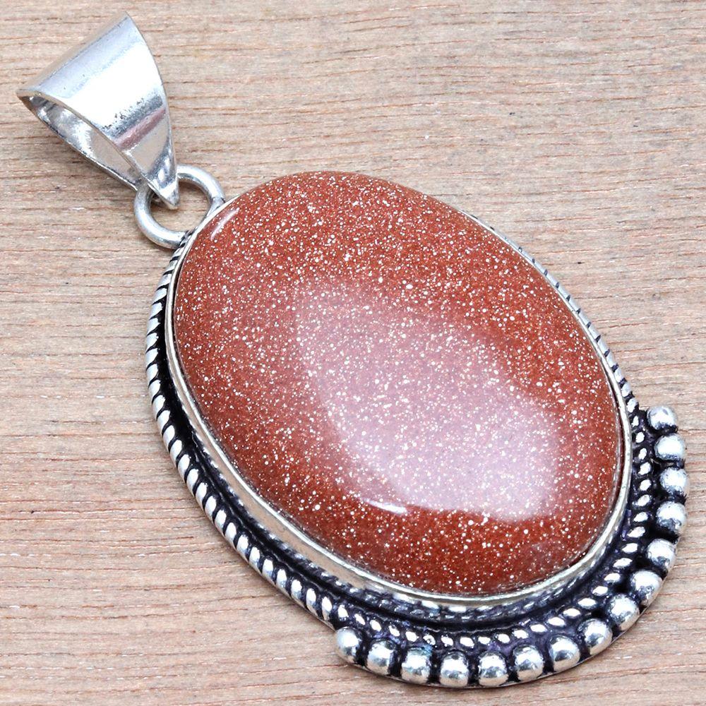 Pendant Red Sunsitara Gemstone Handmade Silver Jewelry 1.75"