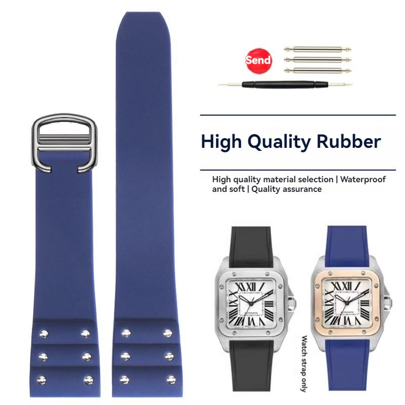Hochwertiges Gummi-Uhrenarmband für Cartier Santos Armband Santos 100 Serie Schwarz Blau Wasserdichtes Armband Faltschließe Gürtel 21mm