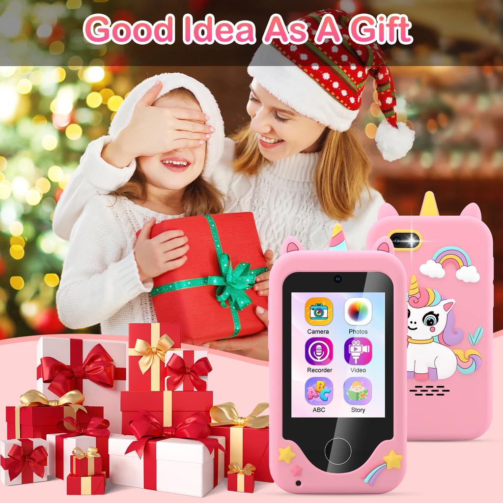 Cute Unicorn Kids Mobile Toy Touchscreen Dual Camera MP3 Educational Games Smart Phone Gift For Boys Girls Age 6-12