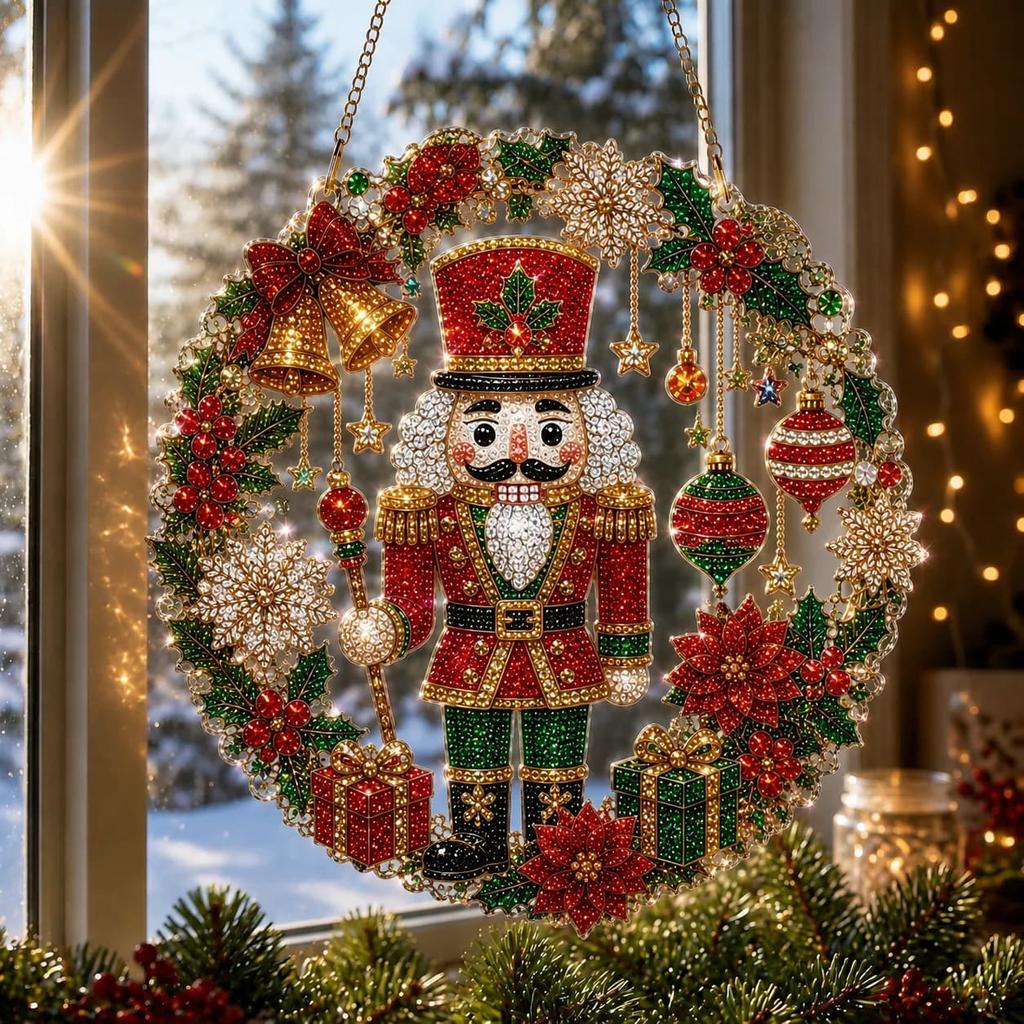 Christmas Carousel Diamond Art Hanging Ornament 5D DIY Pearl Diamond Painting Acrylic Pendant Xmas Tree Window Hanging Decor