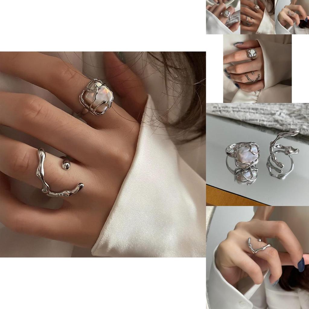 Elegant 925 Silver Ring For Women With Pearl Geometric Design High Fashion Style