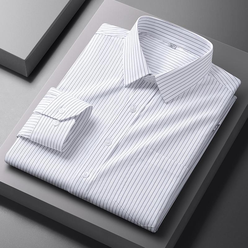 Men Formal Shirt Long Sleeve Office Solid Color Striped Fashion Business Pocket White Social Pocket Shirt Men's Clothing S-5XL