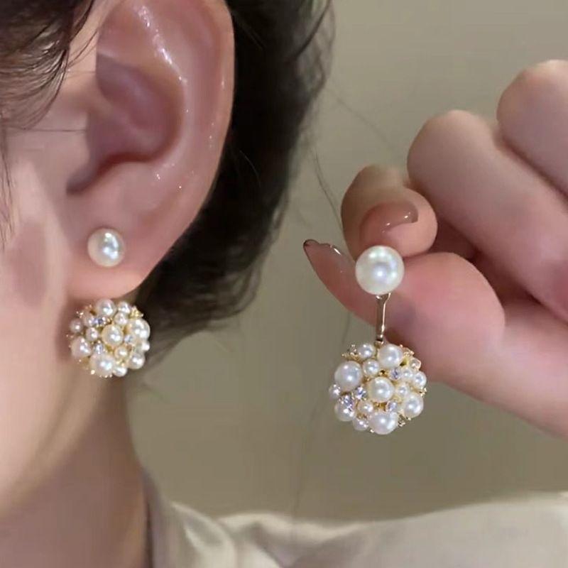 New French Retro Imitation Pearl Ball Stud Earrings For Women Fashion Jewelry Elegant Simple Accessories Gifts Wholesale