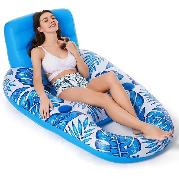 Jasonwell Inflatable Pool Float Adult - Pool Floaties Lounger Floats Raft Floating Chair Water Floaties for Swimming Pool Lake Lounge Float with Cup синий