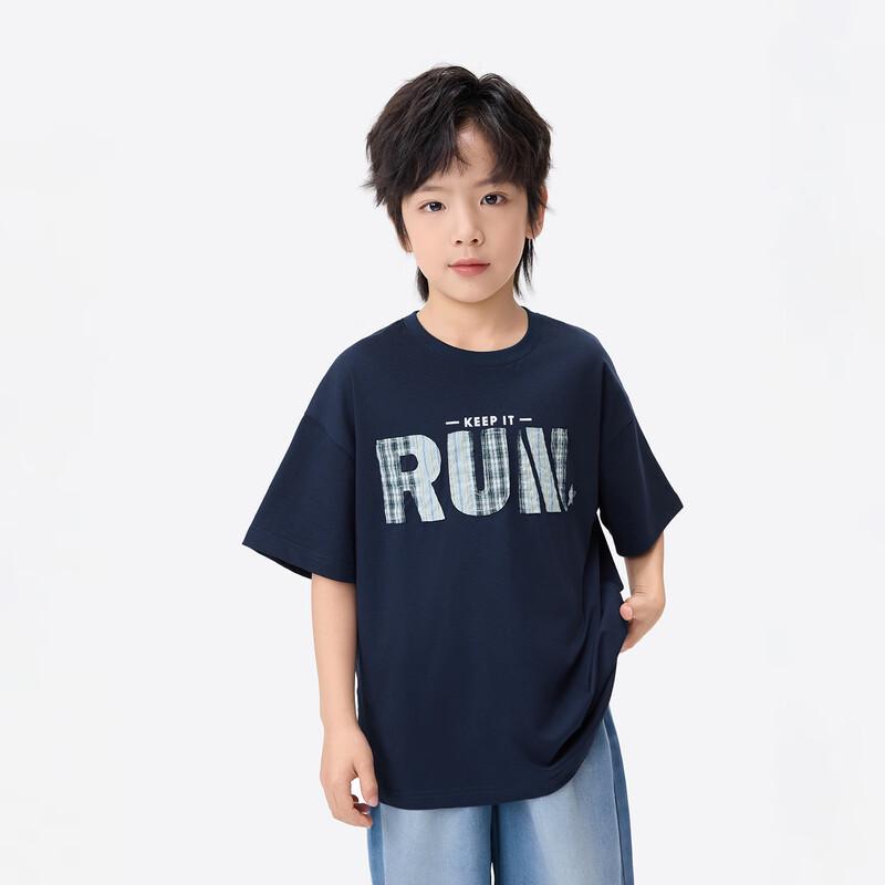 Boys  Plaid Letter Print Short Sleeve T-Shirt 140