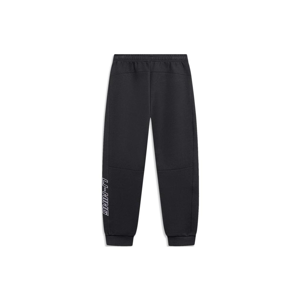Li Ning Sports Lifestyle Series Letter Logo Printed Cuffed Elastic Waist Knitted Joggers Men Joggers Black AKLU019-2