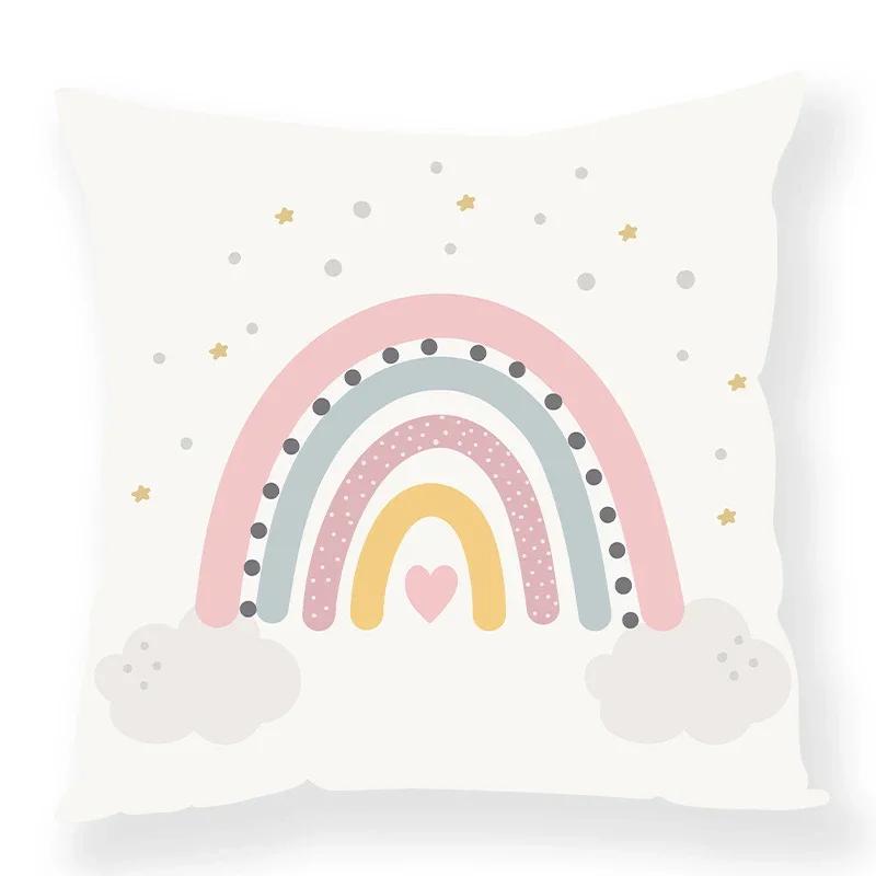 Cute Rainbow Print Cushion Cover Simple Pillowcase Car Office Home Birthday Decoration Adult Kids Room Throw Pillows Family Gift