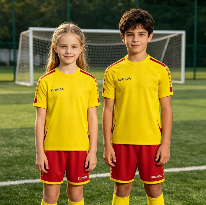 Custom Youth Kids Unisex Soccer Jersey Kit Set Breathable Plus Size Summer Short Sleeve Polyester Football Uniform