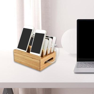 Wooden Charging Station Organizer Cord Box Multi Device Docking for Home Office Phones
