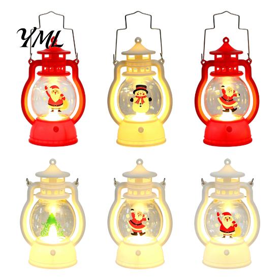 Xmas Window Ornament Christmas Lantern Night Light, Retro Santa/Snowman/Tree Handheld Oil Lamp with Festive Party Decoration Warm LED, Cute