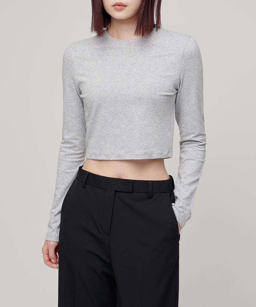 MUSINSA STANDARD WOMAN Women'S Slim Crop Crew Neck Long Sleeve T-Shirt [Medium Grey]