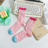 4 Pairs Women Color Blocked Mid Tube Socks Summer Thin Hollow Mesh Breathable Sweet Style Soft Comfortable Casual Socks