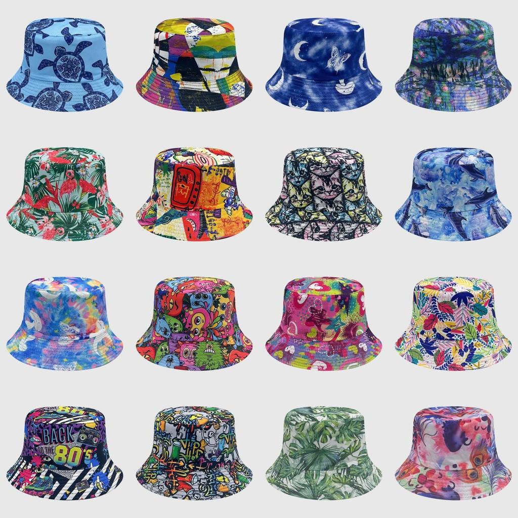Tie Dye Fisherman Hat Uv Protection Assorted Colors Print Butterfly Cat Leaf Cap