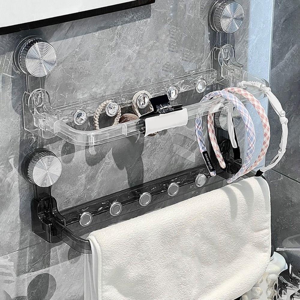 Plastic Suction Cup Storage Rack Punch Free Foldable Towel Storage Rack Space Saving Wall Mounted Faucet Shelf for Home