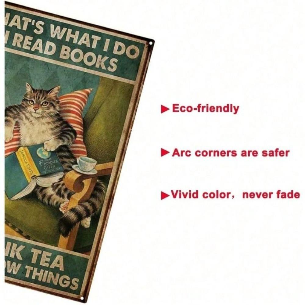 Retro Vintage Kätzchen liest Buch Metall Wanddeko für Küche