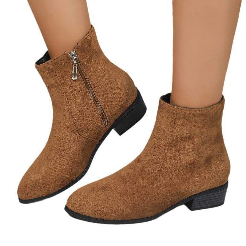 Large-sized Shoes, Short Boots, New Women's Shoes, Thick Heels, Side Zippers, Thin Bare Boots