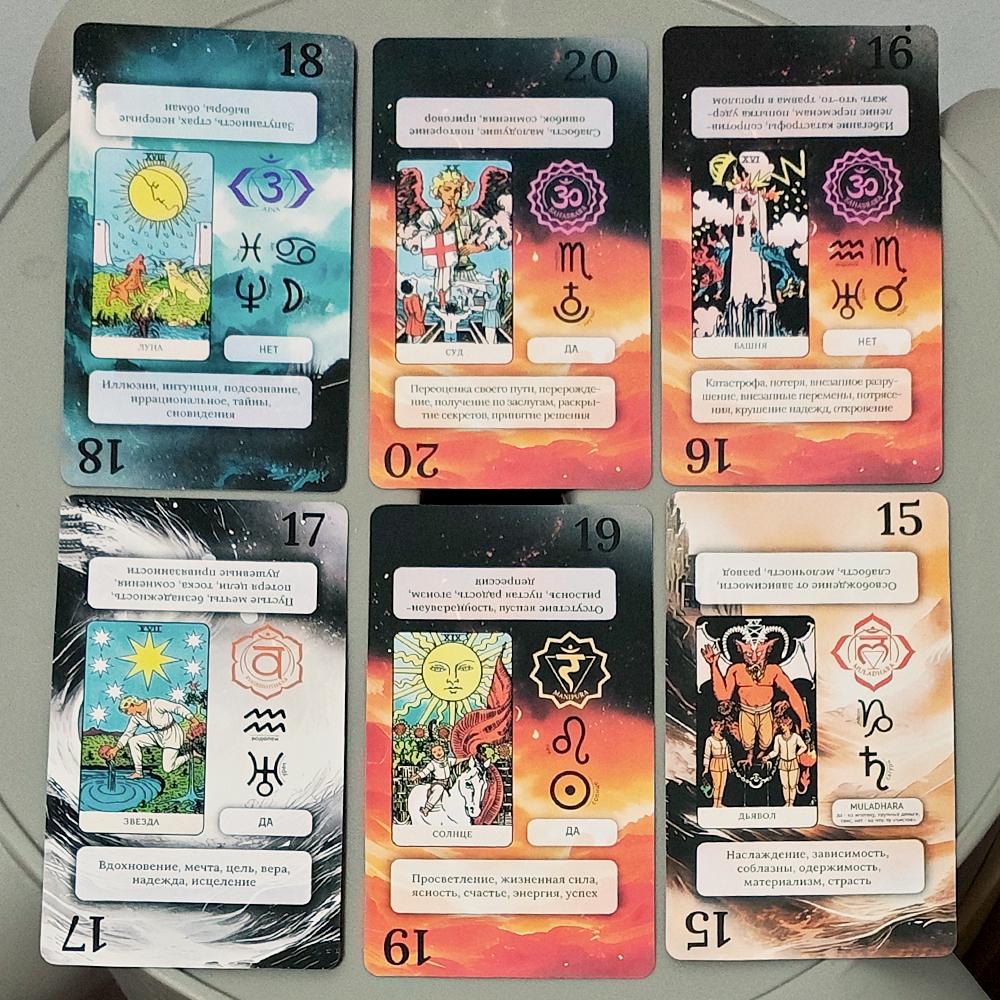 Learning Tarot Deck 10.3*6cm - 78 Cards with Russian Interpretations, Planetary Symbols, and Yes/No Answers in Russian Language