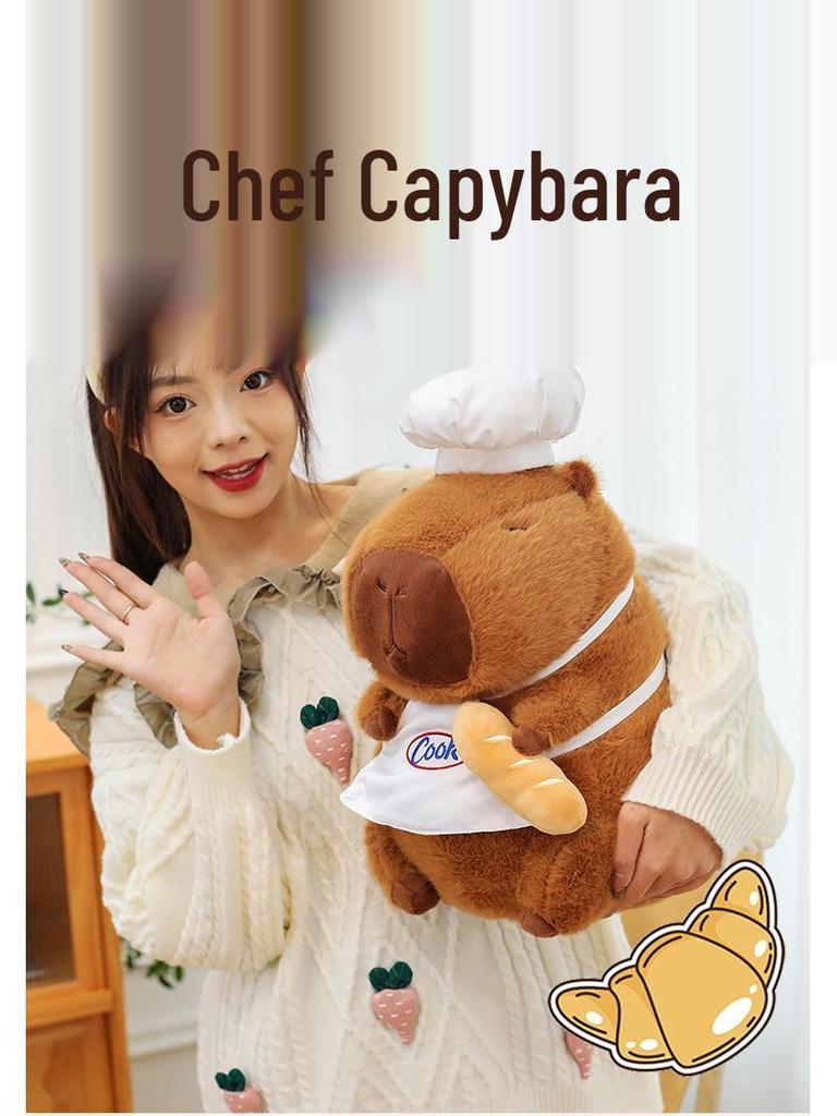 Capybara Chef Large Plush Doll - Cute Cartoon Pillow Gift