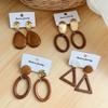 Fashion Exaggerated Geometry Natural Wooden Hollow Triangle Large Water Drop Earrings Female Stylish Log Eardrops Earrings