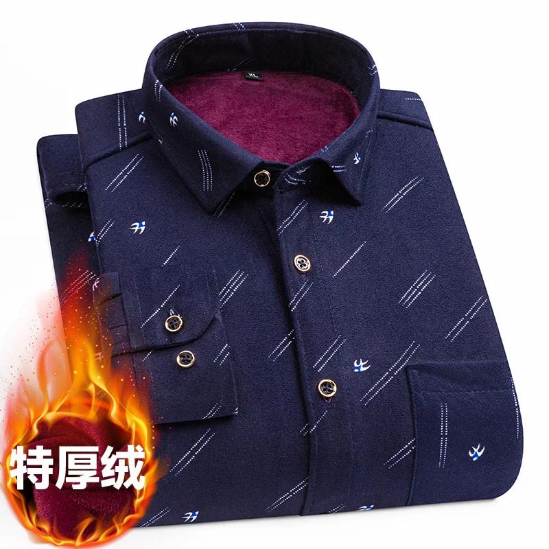 Camisas Xadrez Para Homens Algodão Flanela Quente Inverno Manga Longa Botão Tamanho Grande Camisa Social Inteligente Casual Roupas de Fácil Cuidado
