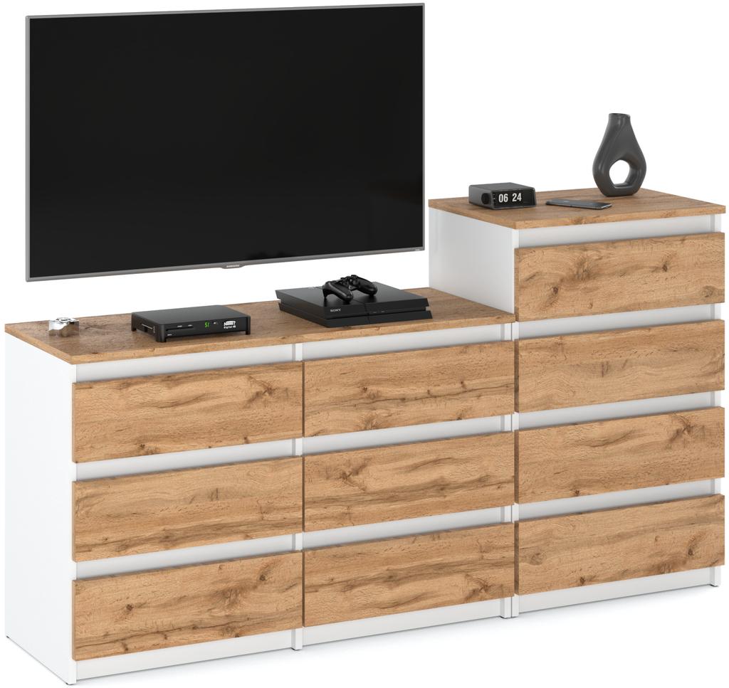 Kommode 10 Schrank 64 Mattweiß / Wotan Eiche