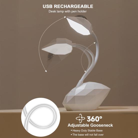 LED Desk Lamp with 360-Degree Gooseneck Desk Flicker Free 3 Lighting Modes Dimmable Study Table Light with Pen Holder