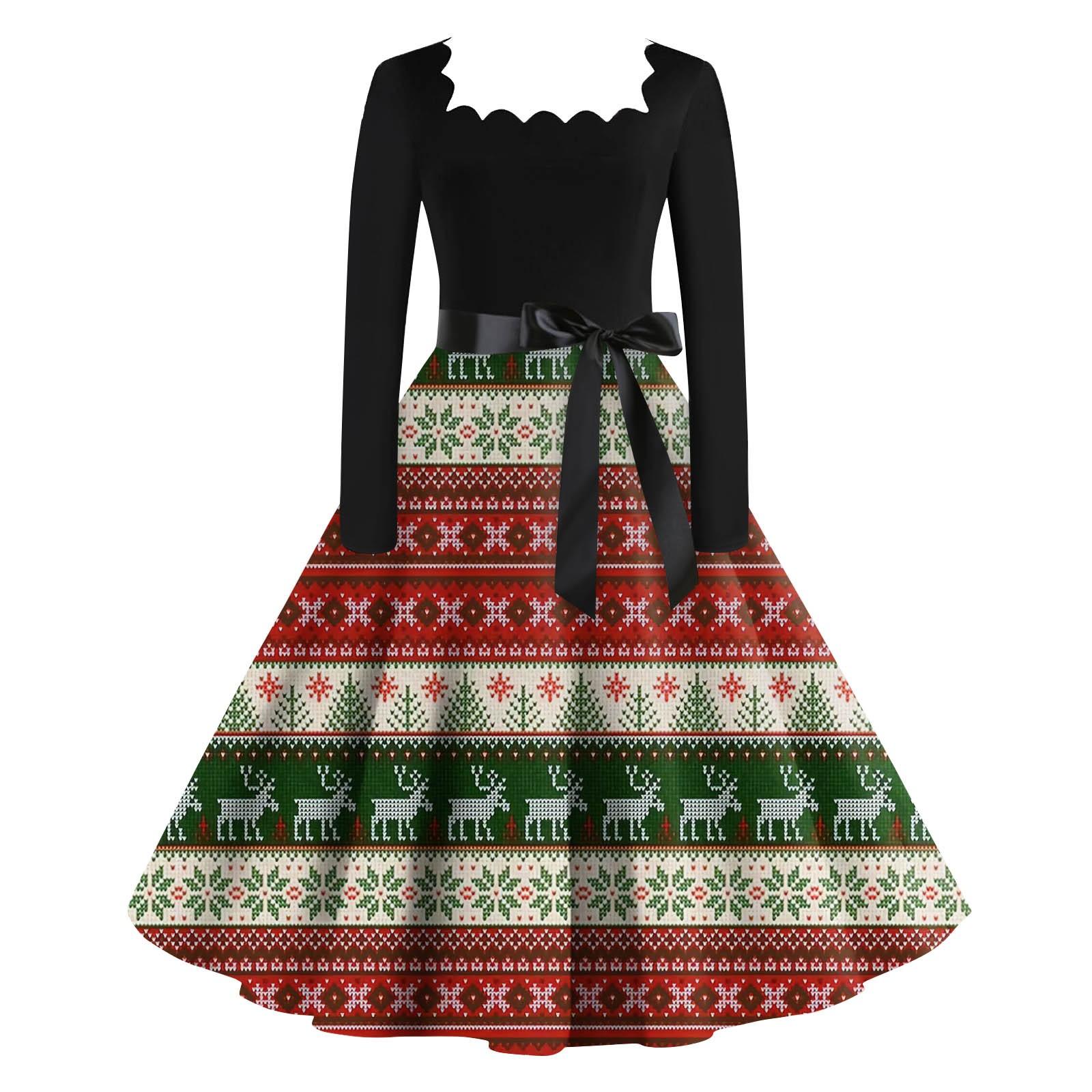 

Женские повседневные модные длинные платья с рождественским графическим принтом и длинными рукавами в винтажном стиле XXXXXL красный