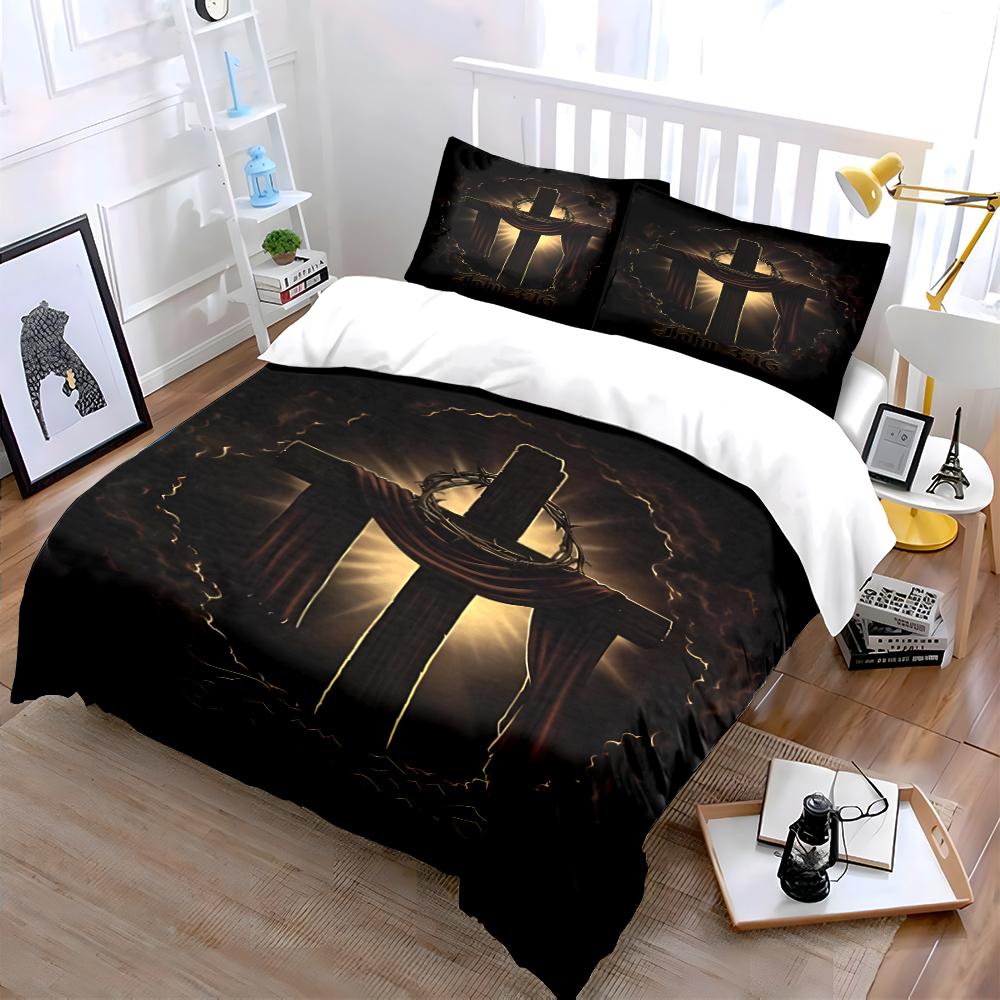 Christian Cross with Crown, "John 3:16" Design Bedding set (1 duvet cover, 2 pillowcases, duvet not included)