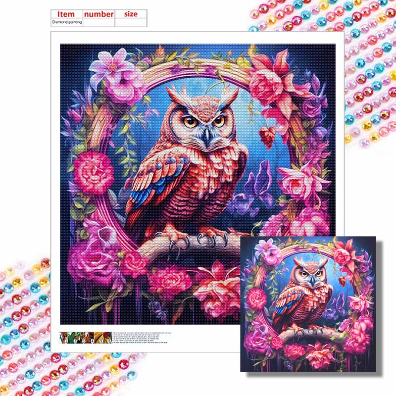New Arrival 5D DIY Full Circle Diamond Painting "Owl In the Flower Bush" Embroidery Cross Stitch Home Decor Gift