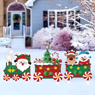 3x Weihnachts-Gartenschilder Außendekoration Weihnachten Kreativer Schmuck Rentier Weihnachtsmann Schneemann Schild
